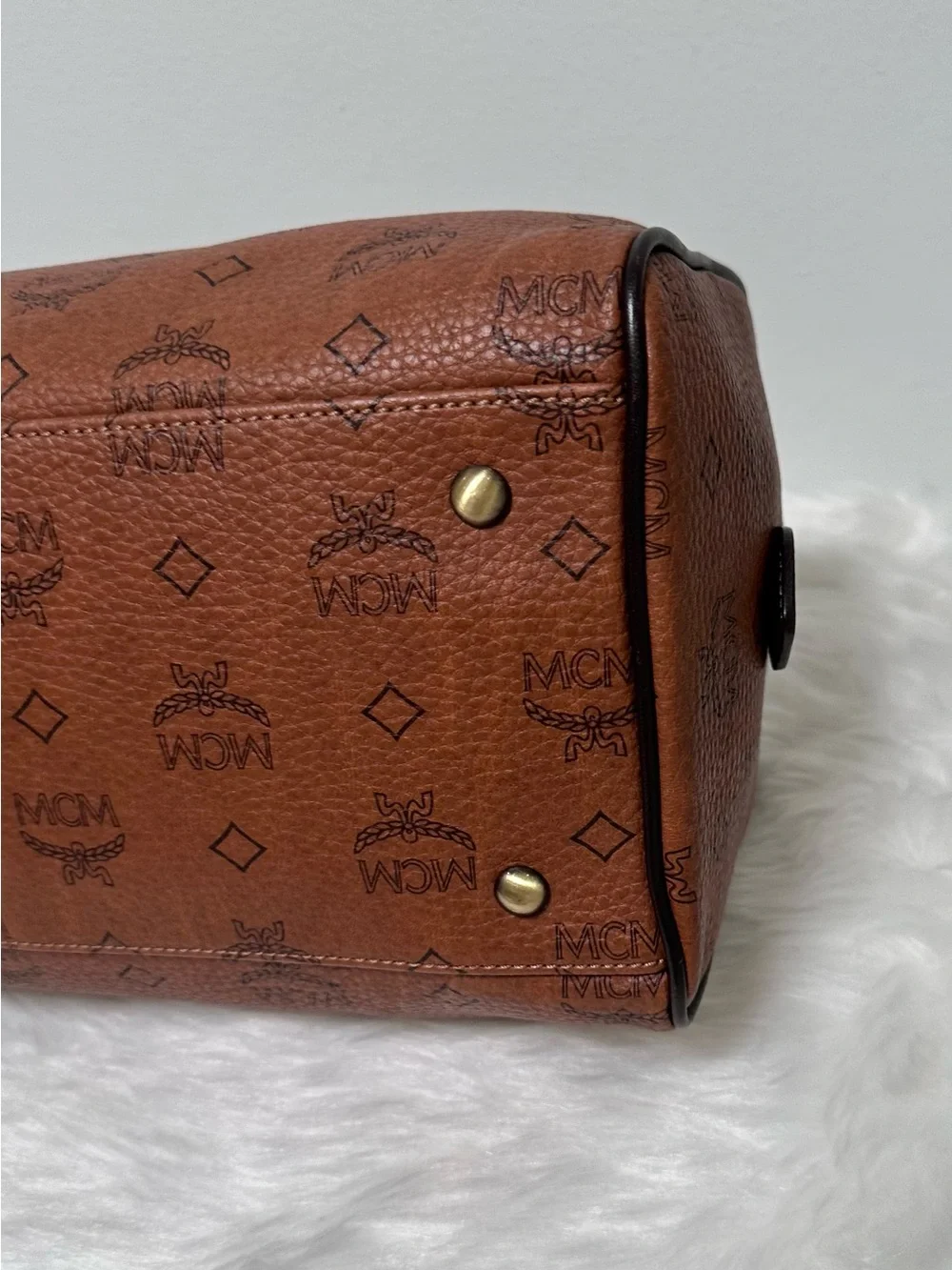 AUTHENTIC MCM Limited Edition Brown Choco Visetos Boston Satchel Luxury Handbag